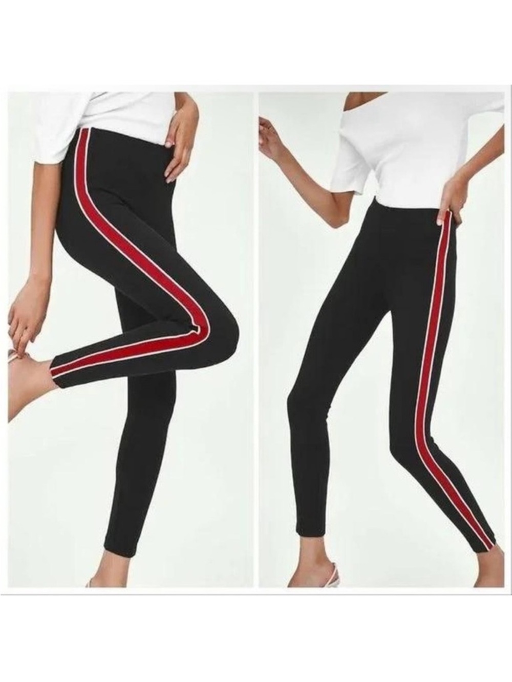 Zara Black Leggings with Bold Red Stripe